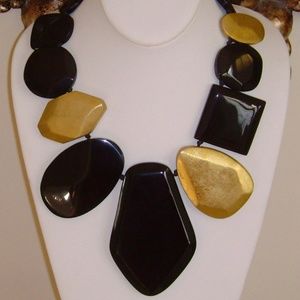 Lucite Bib Necklace in Black and Faux Gold Leaf